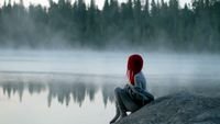 pic for Girl With Red Hair And Lake Fog 